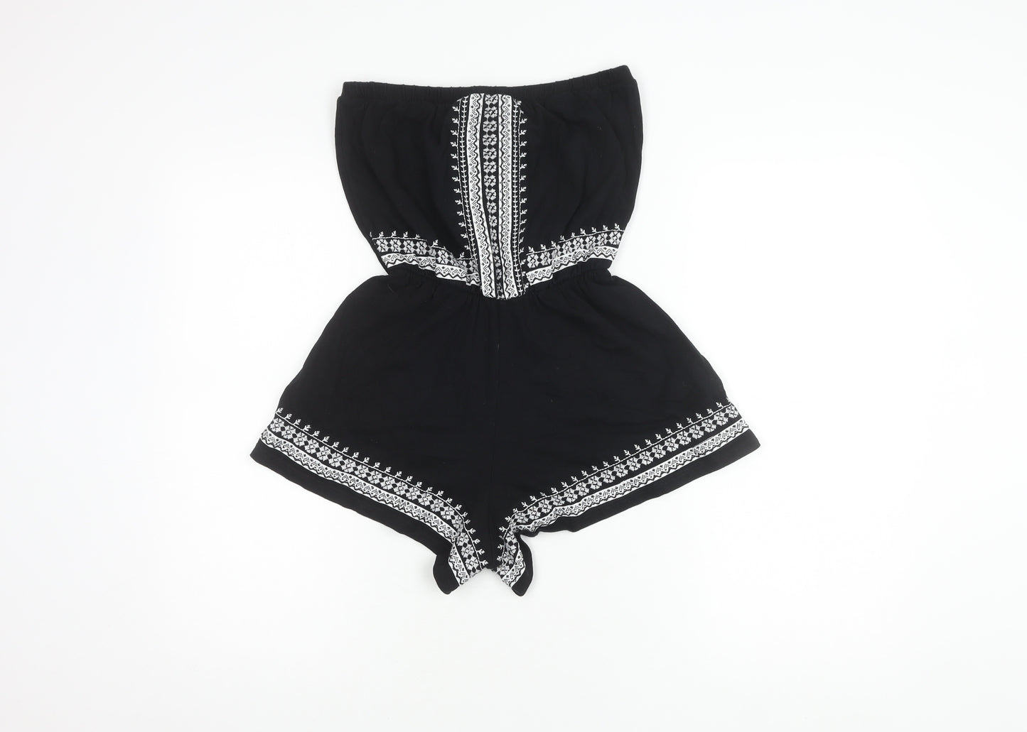 Topshop Women's Black Embroidered Playsuit, Size 6