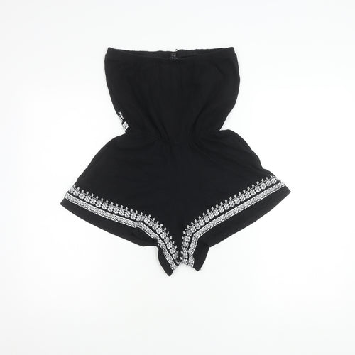 Topshop Women's Black Embroidered Playsuit, Size 6