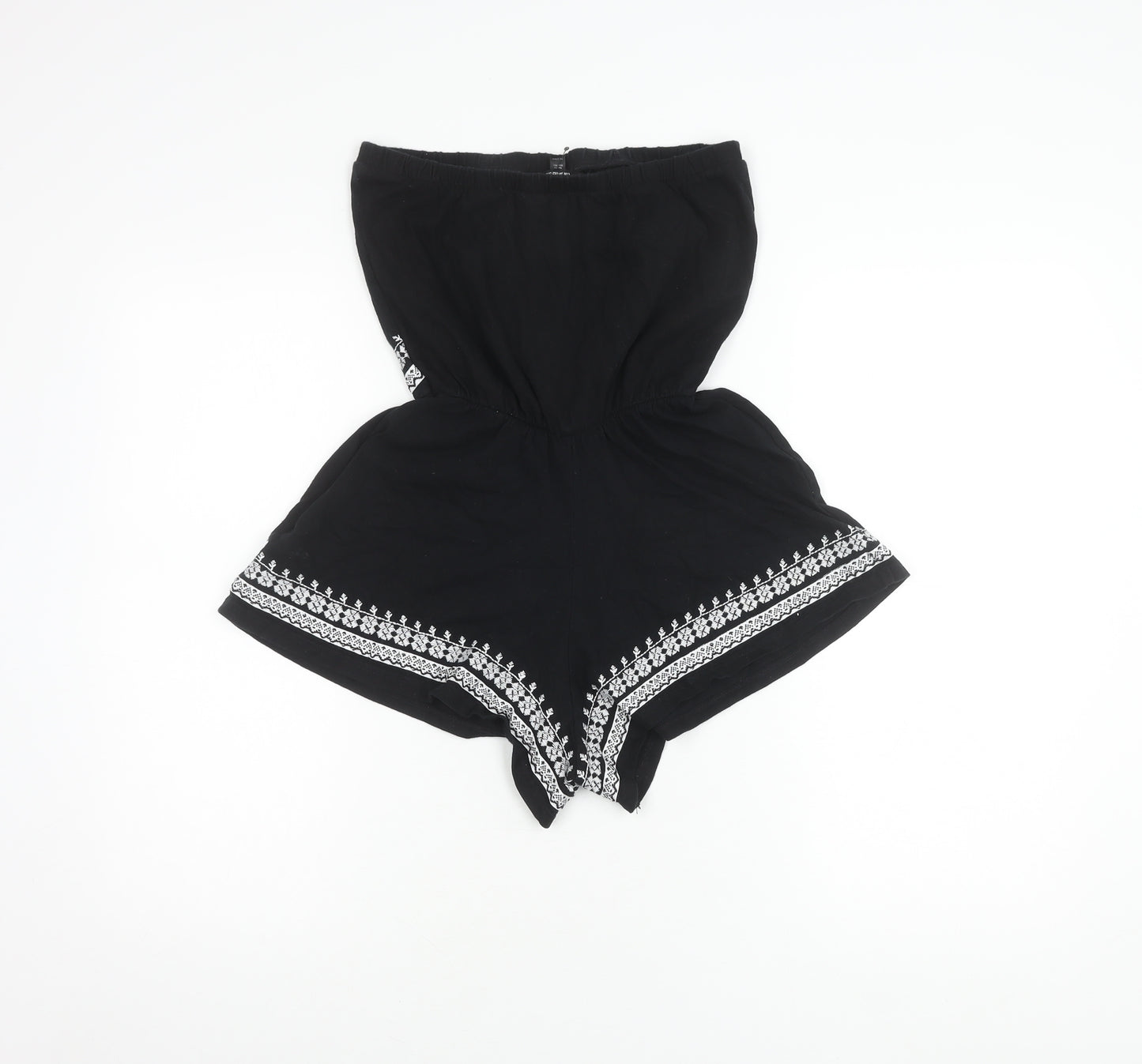 Topshop Women's Black Embroidered Playsuit, Size 6