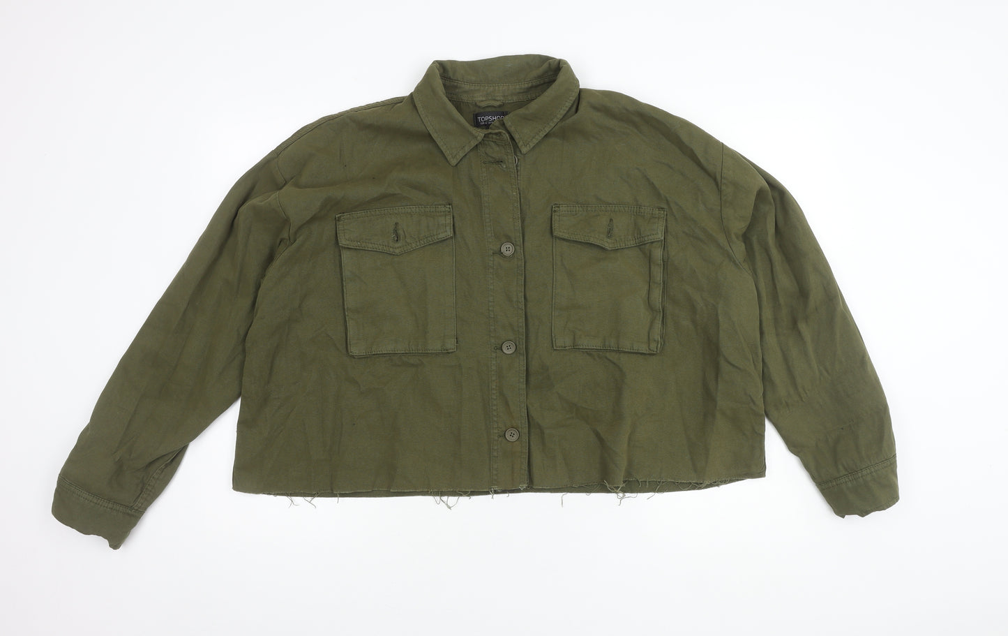 Topshop Women's Green Cropped Cotton Jacket Size 14