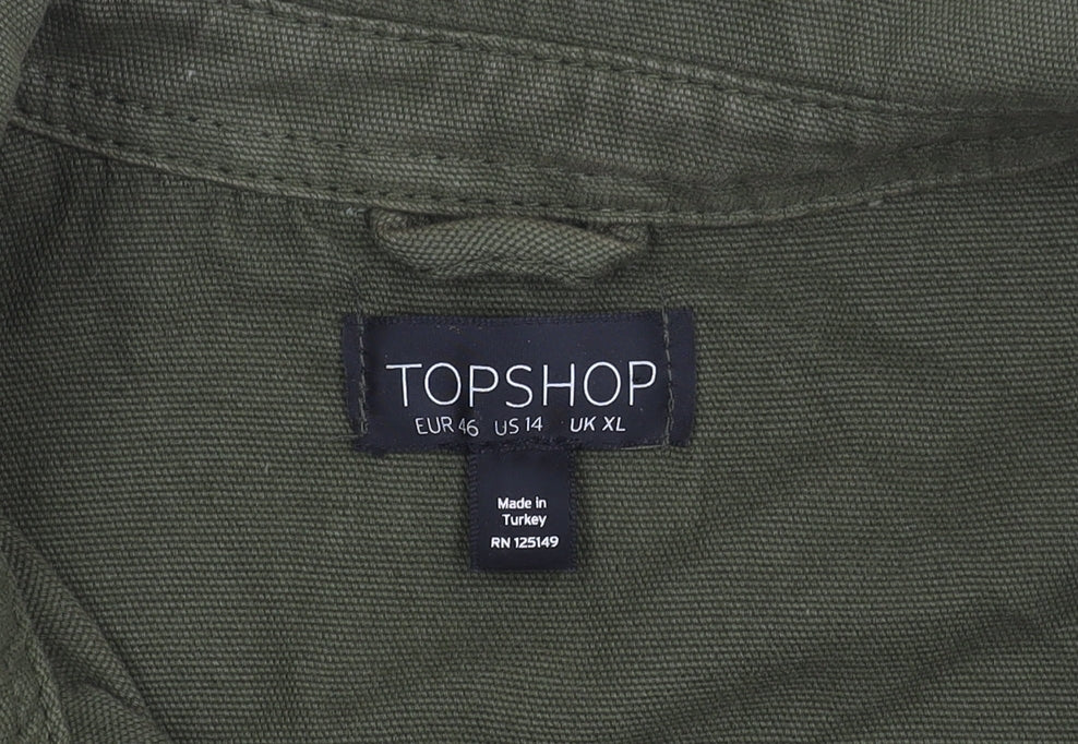 Topshop Women's Green Cropped Cotton Jacket Size 14