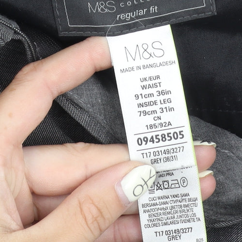 Marks and Spencer Grey Men's Trousers, Regular Fit, Size 36