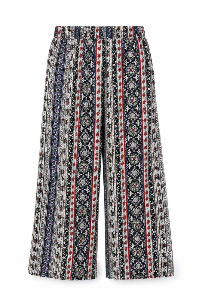 Front view of Brave Soul Women's Multicoloured Wide-Leg Trousers - M