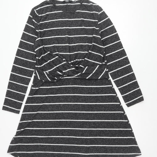 Dorothy Perkins Women's Grey Striped Shift Dress Size 18