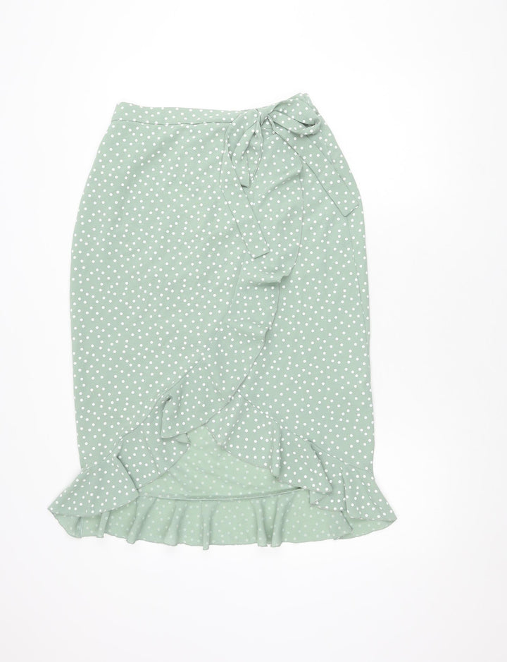 Quiz Women's Green Polka Dot Wrap Skirt Size 12