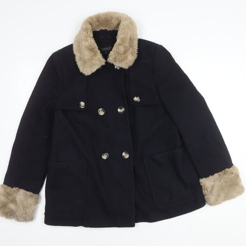 Topshop Women's Black Wool Pea Coat Size 12
