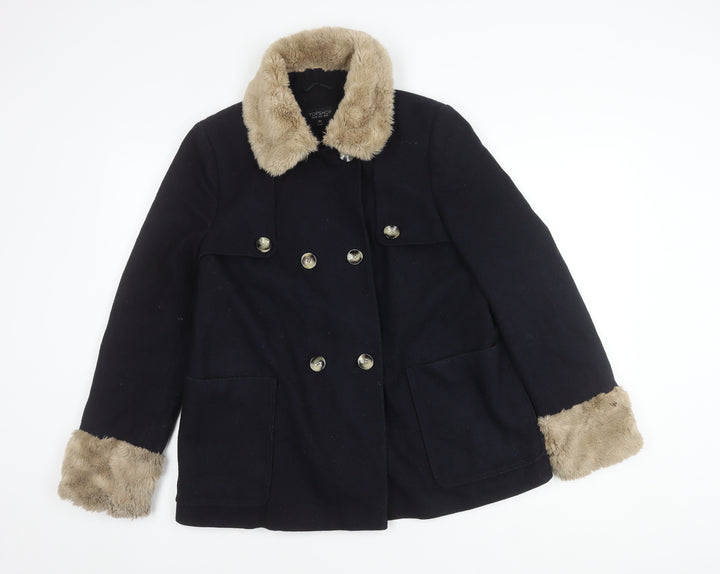 Topshop Women's Black Wool Pea Coat Size 12