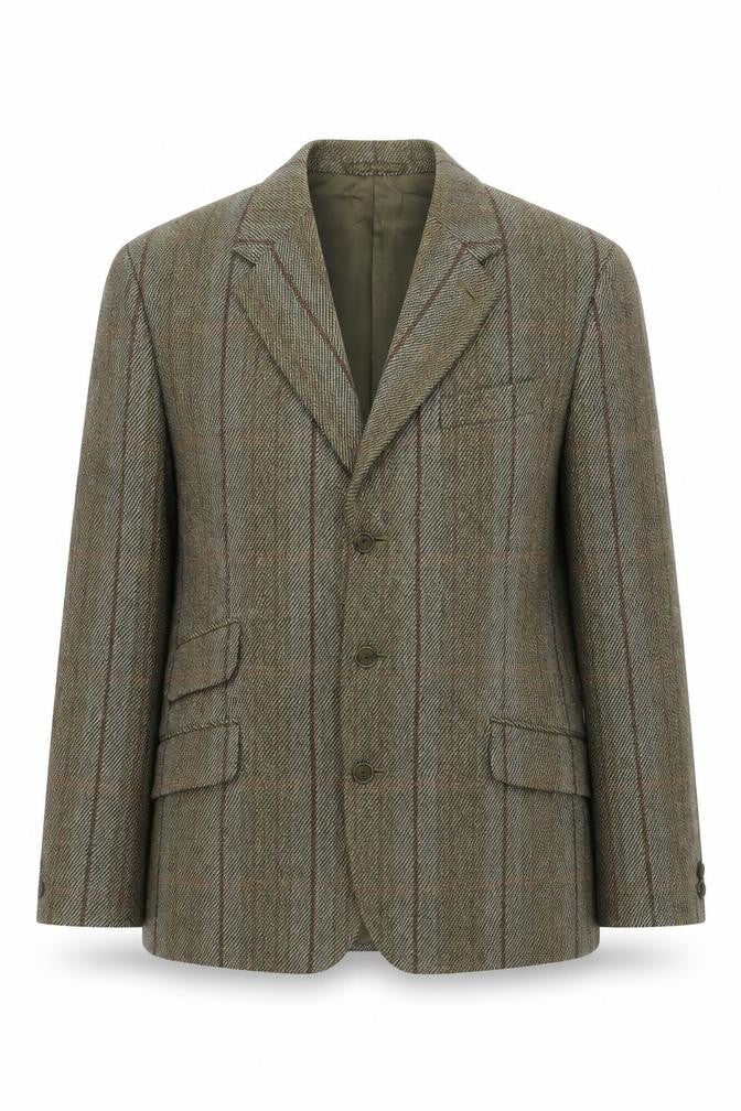 Front view of John Brocklehurst Men's Brown Tweed Blazer, size 40