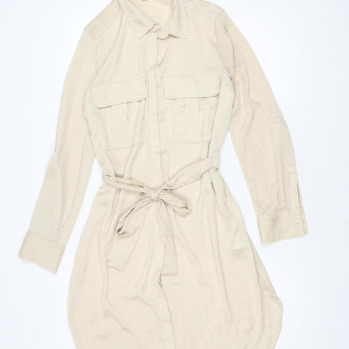 H&M Women's Beige Shirt Dress Size 8 Long Sleeve