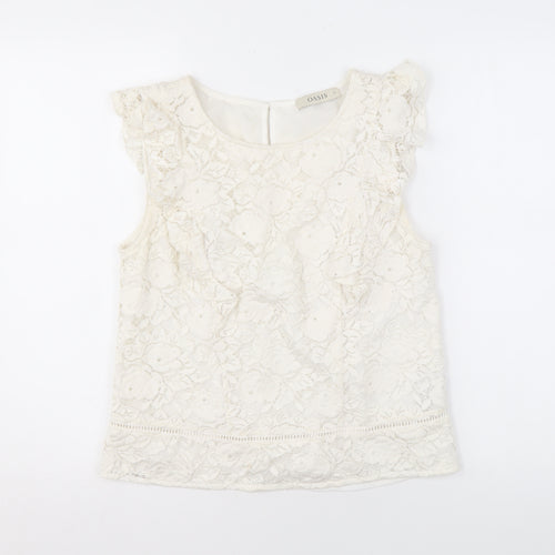 Oasis Women's Ivory Floral Lace Blouse UK 12