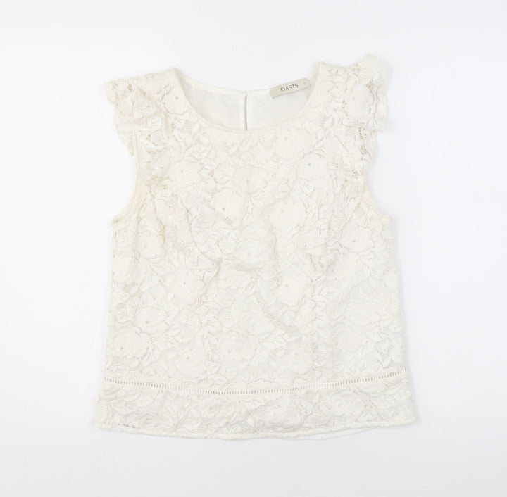 Oasis Women's Ivory Floral Lace Blouse UK 12