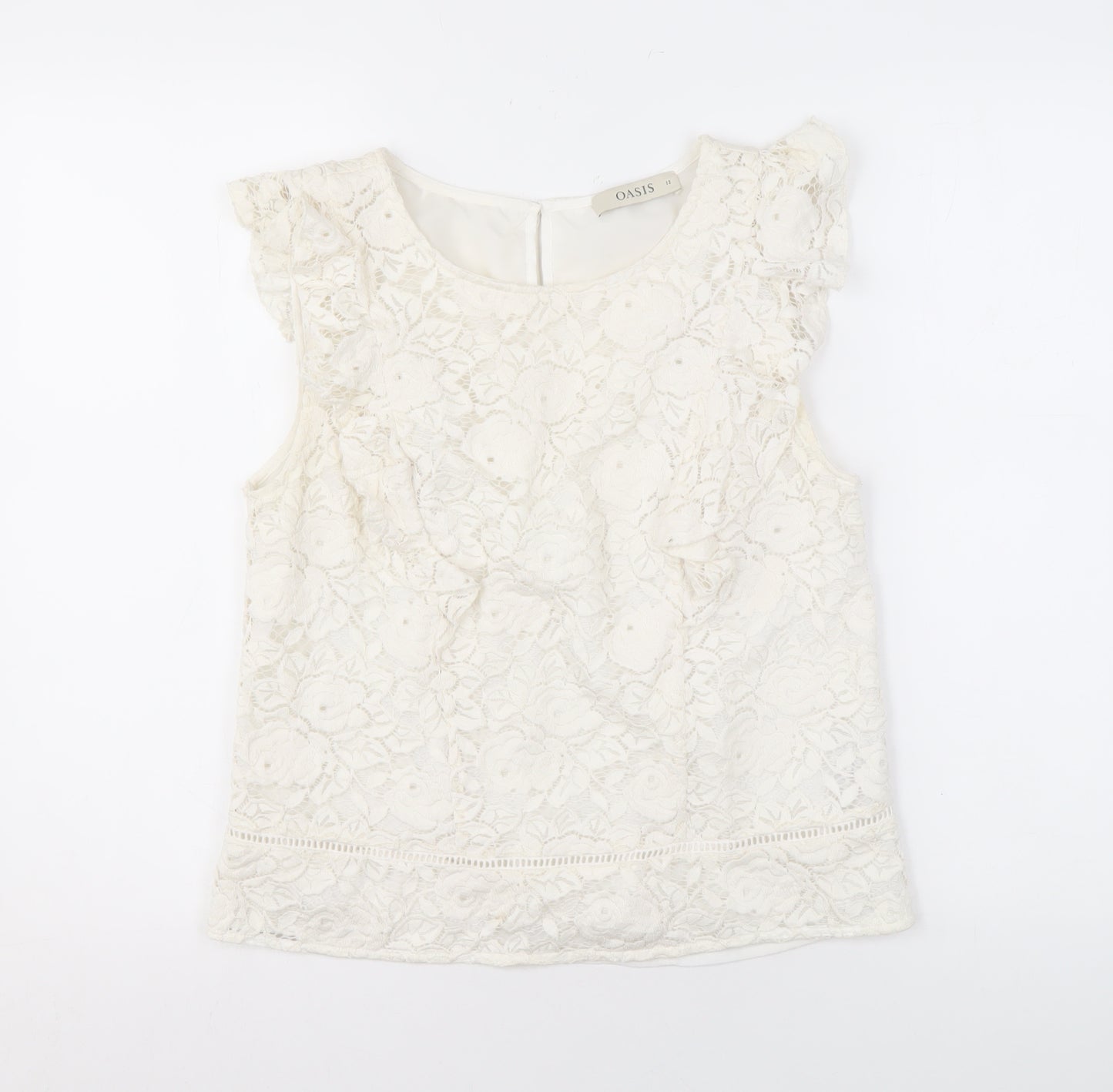 Oasis Women's Ivory Floral Lace Blouse UK 12