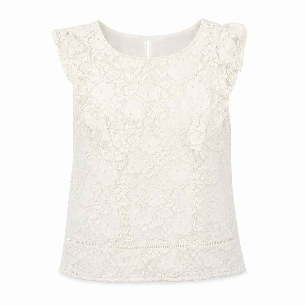 Front view of Oasis Women's Ivory Floral Lace Blouse UK 12