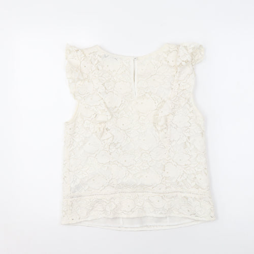 Oasis Women's Ivory Floral Lace Blouse UK 12