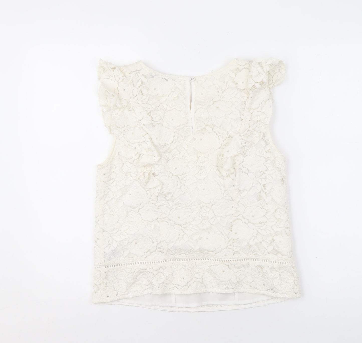 Oasis Women's Ivory Floral Lace Blouse UK 12