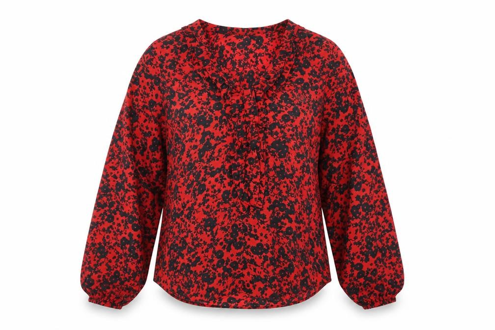 Front view of Wallis Women's Red Floral Blouse, size 8