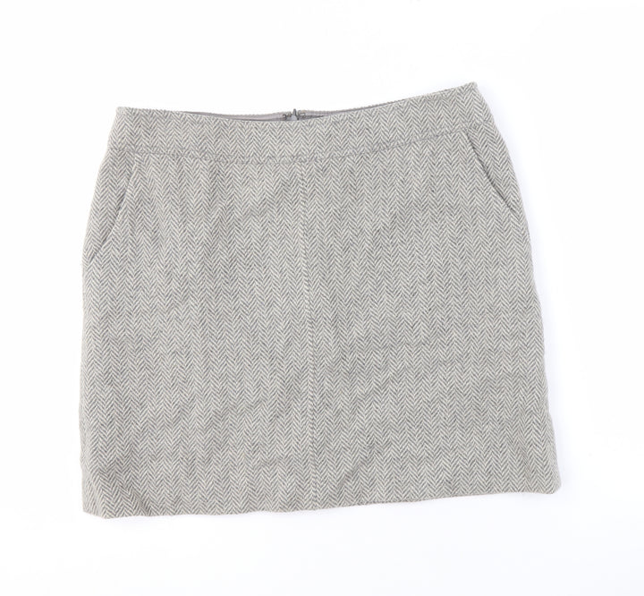 Jigsaw Women's Grey Herringbone Wool Skirt, Size 12
