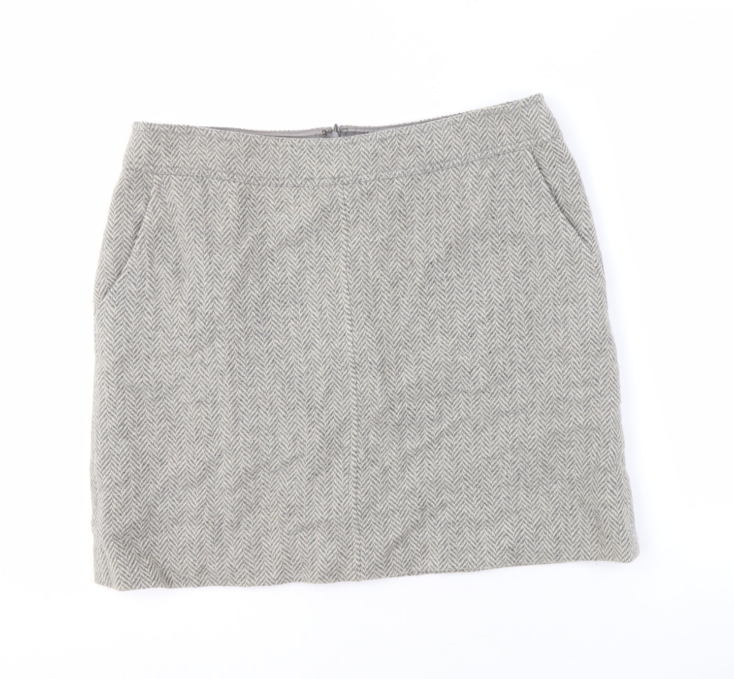 Jigsaw Women's Grey Herringbone Wool Skirt, Size 12