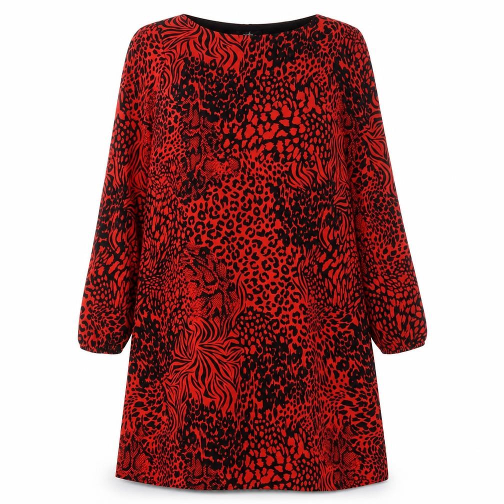 Front view of Wallis Women Red Animal Print Shift Dress, size 12