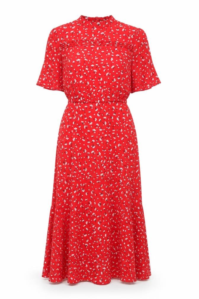 Front view of Oasis Women’s Red Floral Dress, size UK 6