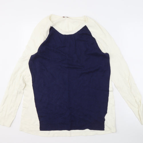Gap Women's Ivory & Blue Cotton Raglan Jumper L