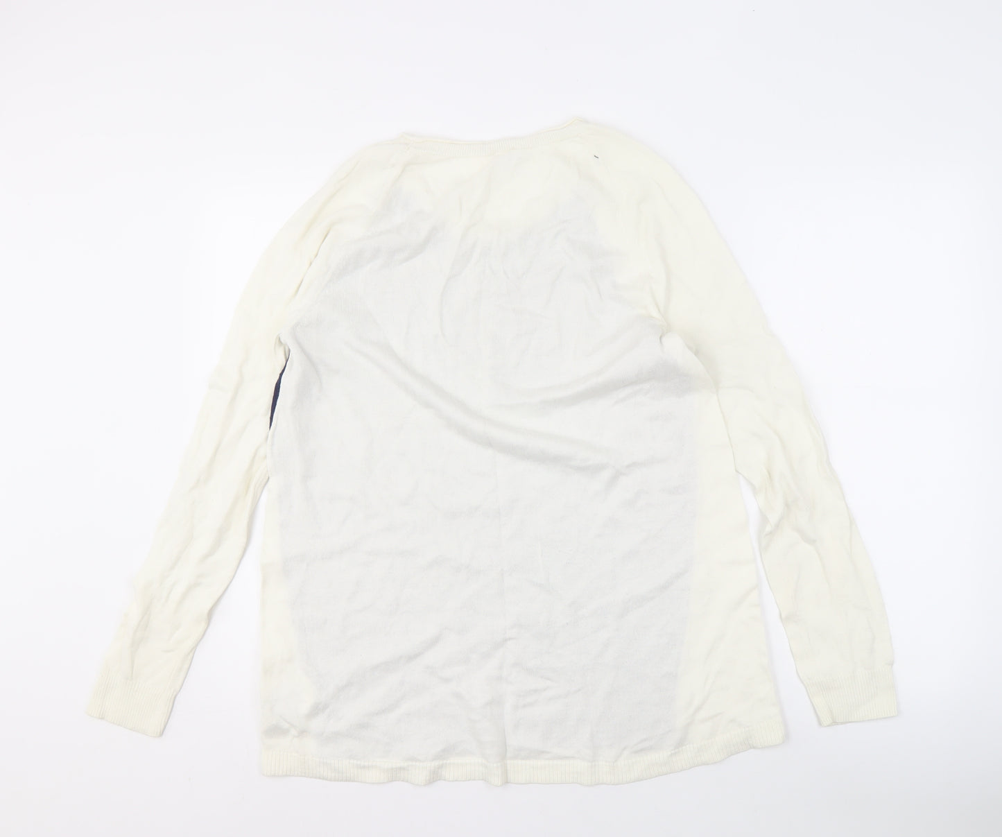Gap Women's Ivory & Blue Cotton Raglan Jumper L