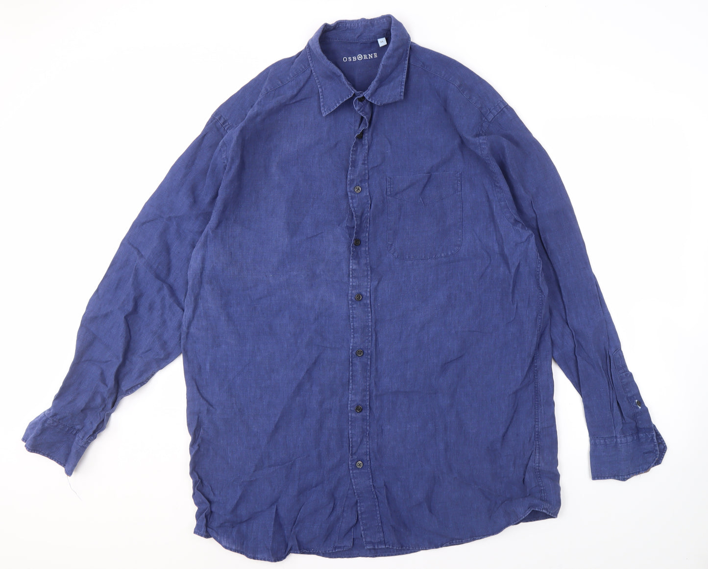 Osborne Men's Blue Linen Long Sleeve Shirt XL