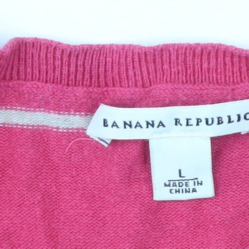 Banana Republic Women's Pink Striped Pullover Jumper L