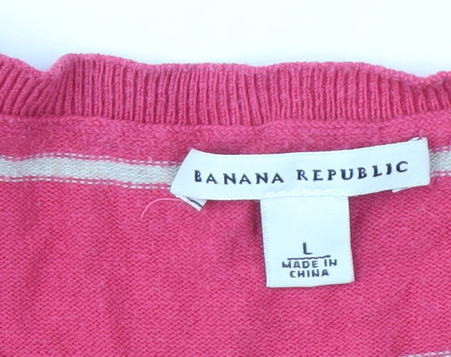 Banana Republic Women's Pink Striped Pullover Jumper L