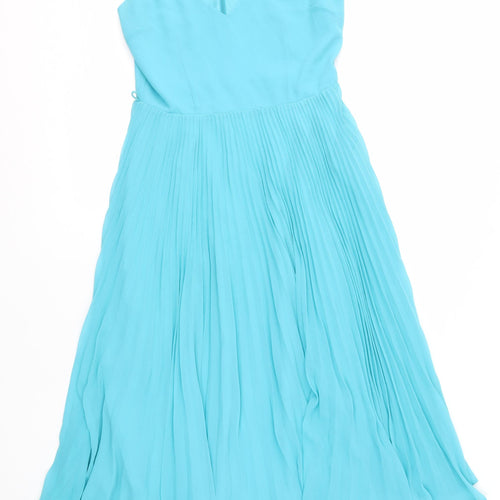 Oasis Women's Blue Midi Dress Size 8 Sleeveless Chiffon