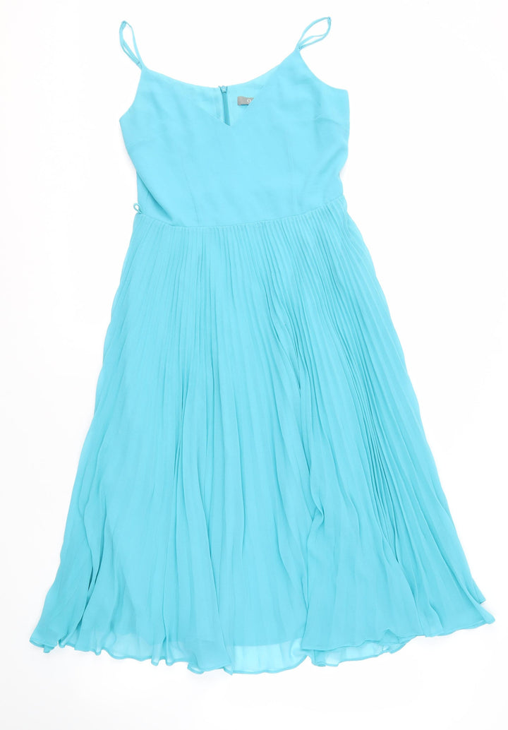 Oasis Women's Blue Midi Dress Size 8 Sleeveless Chiffon