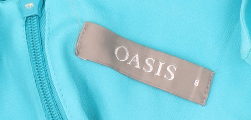 Oasis Women's Blue Midi Dress Size 8 Sleeveless Chiffon