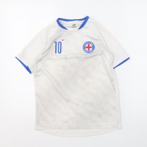 H&M Boys White Football Jersey T-Shirt, Light Stains, Size 10-12 Years