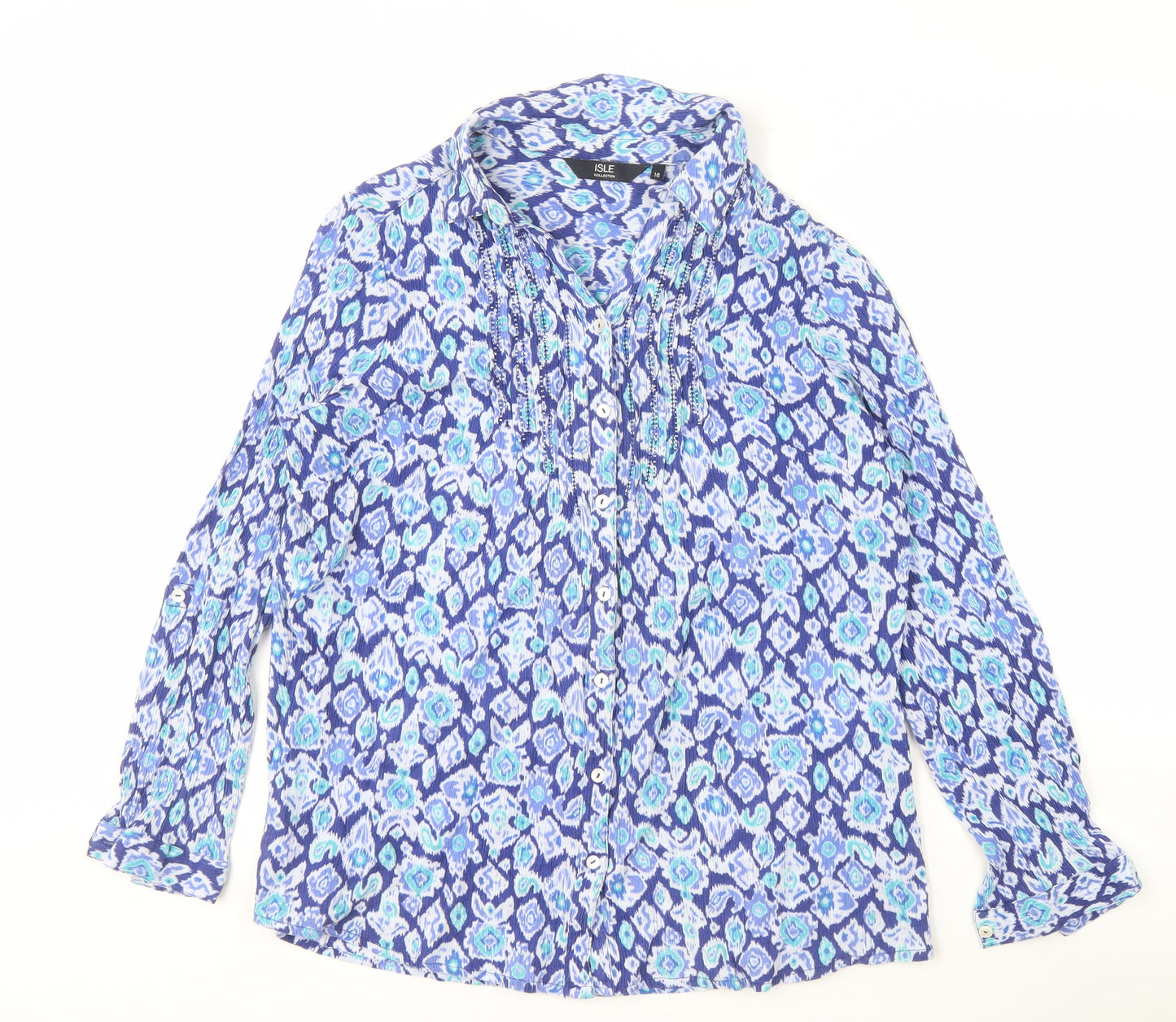 ISLE Collection Blue Geometric Blouse - Size 16