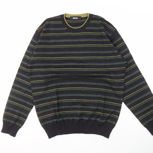 NEWS Men's Black Striped Pullover Jumper Size 2XL