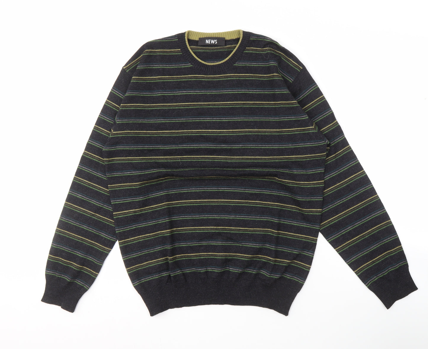 NEWS Men's Black Striped Pullover Jumper Size 2XL
