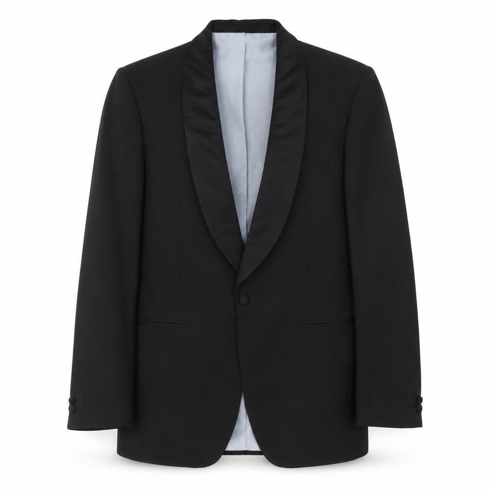 Front view of Jonelle Men's Black Tuxedo Blazer, Shawl Lapel, 48