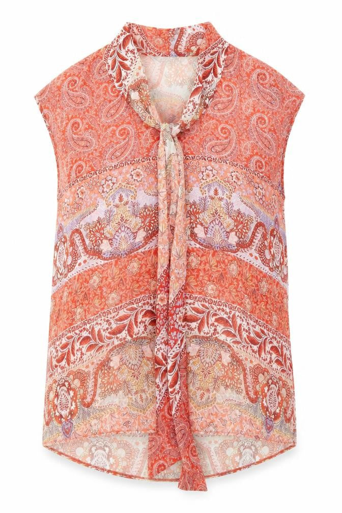 Front view of Roman Women's Red Paisley Blouse, size 12, Sleeveless