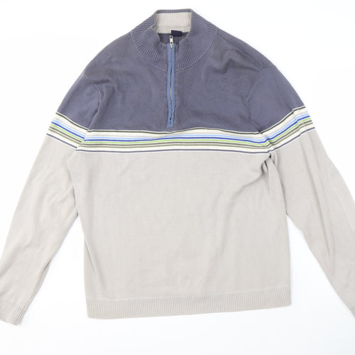 GAP Men's Grey Striped Full Zip Jumper M