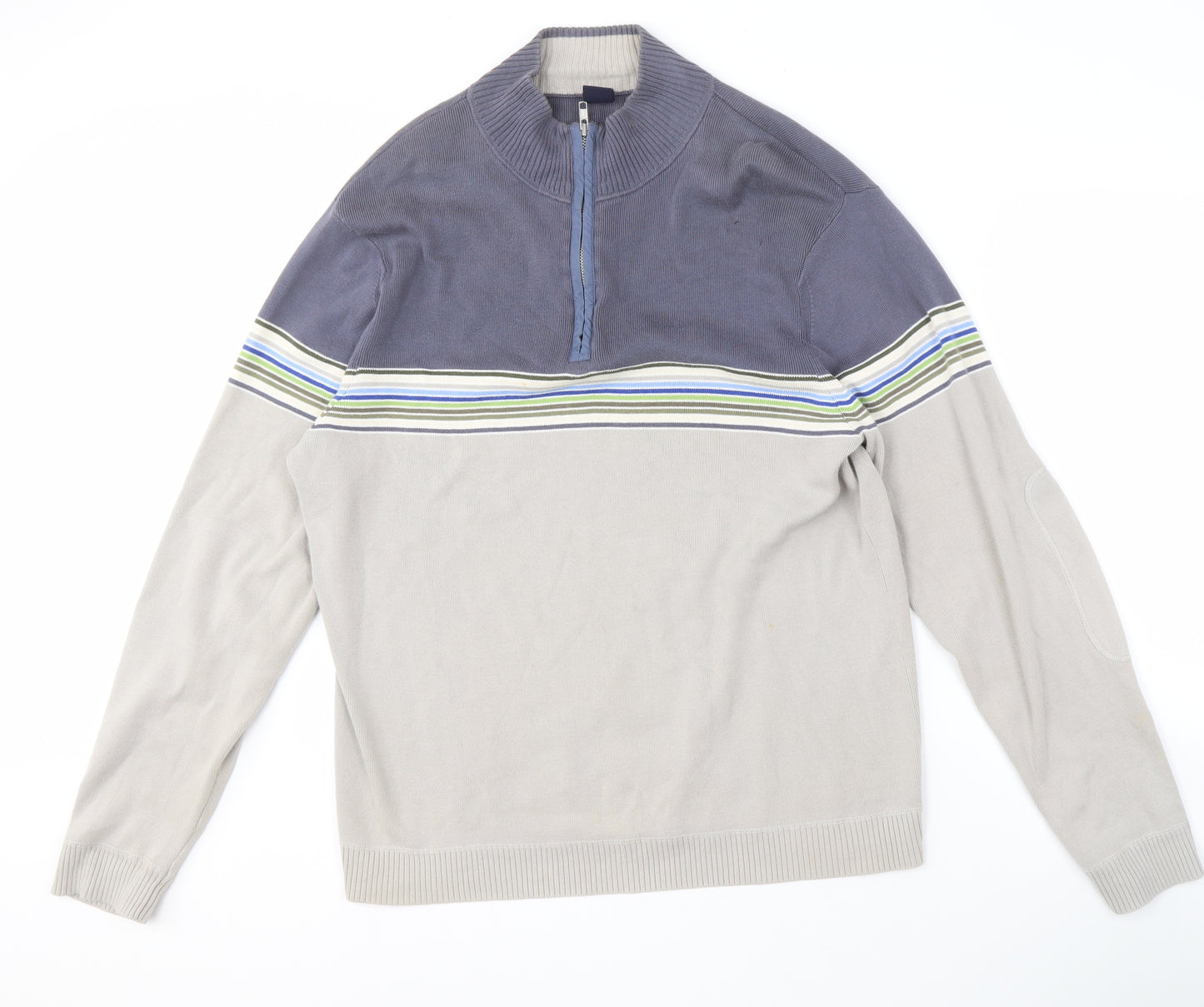 GAP Men's Grey Striped Full Zip Jumper M