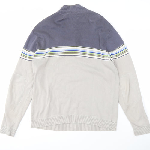 GAP Men's Grey Striped Full Zip Jumper M