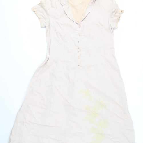 Romance Beige Cotton Women's XL Collared Dress