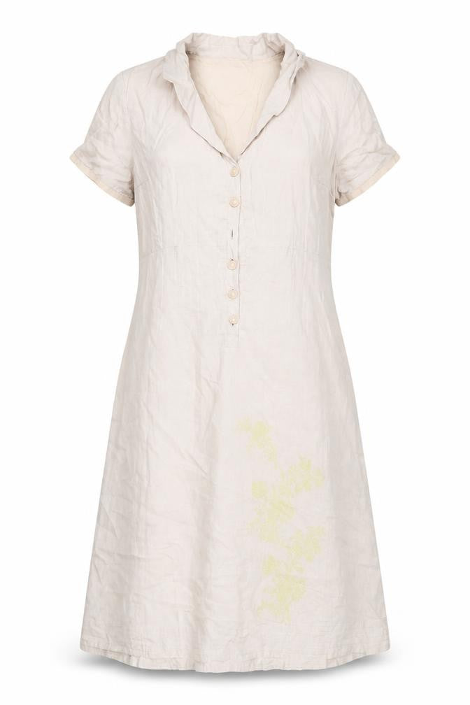 Front view of Romance Beige Cotton Women's XL Collared Dress