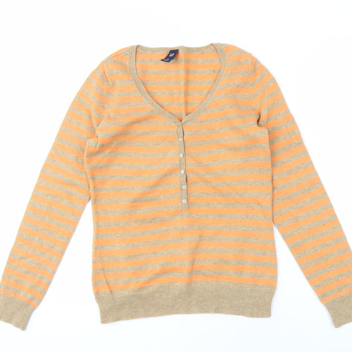 GAP Women's Multicoloured Striped Henley Jumper - S