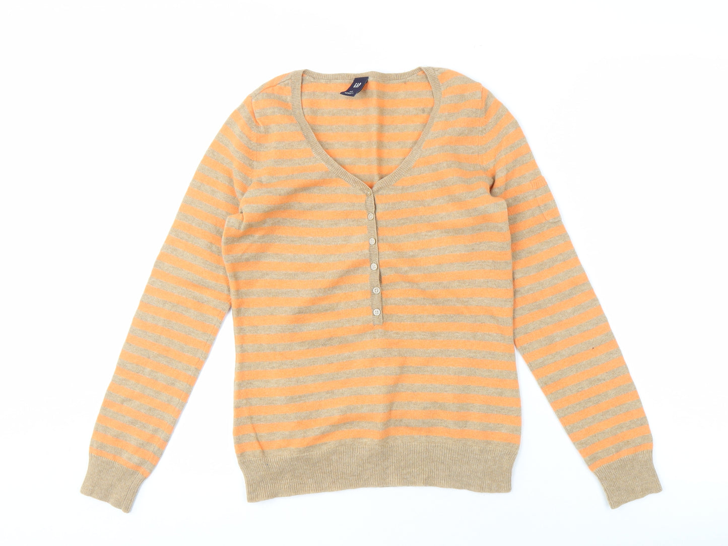 GAP Women's Multicoloured Striped Henley Jumper - S