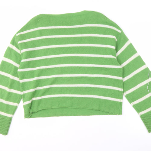 Jigsaw Women's Green Striped Wool Cashmere Jumper - S