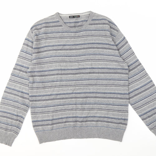 SIMONE Men's Grey 2XL Striped Wool Knit Pullover