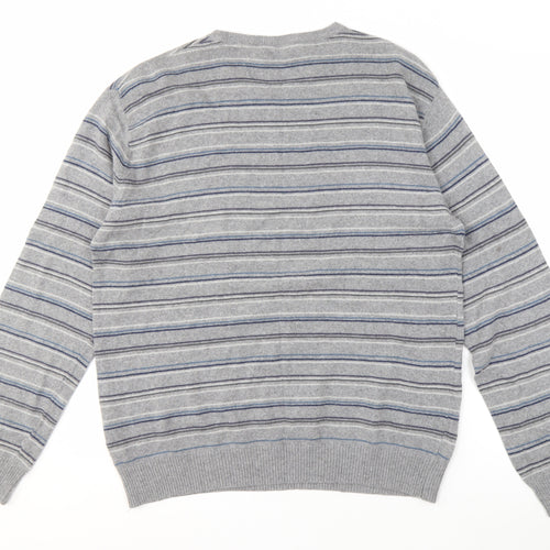 SIMONE Men's Grey 2XL Striped Wool Knit Pullover