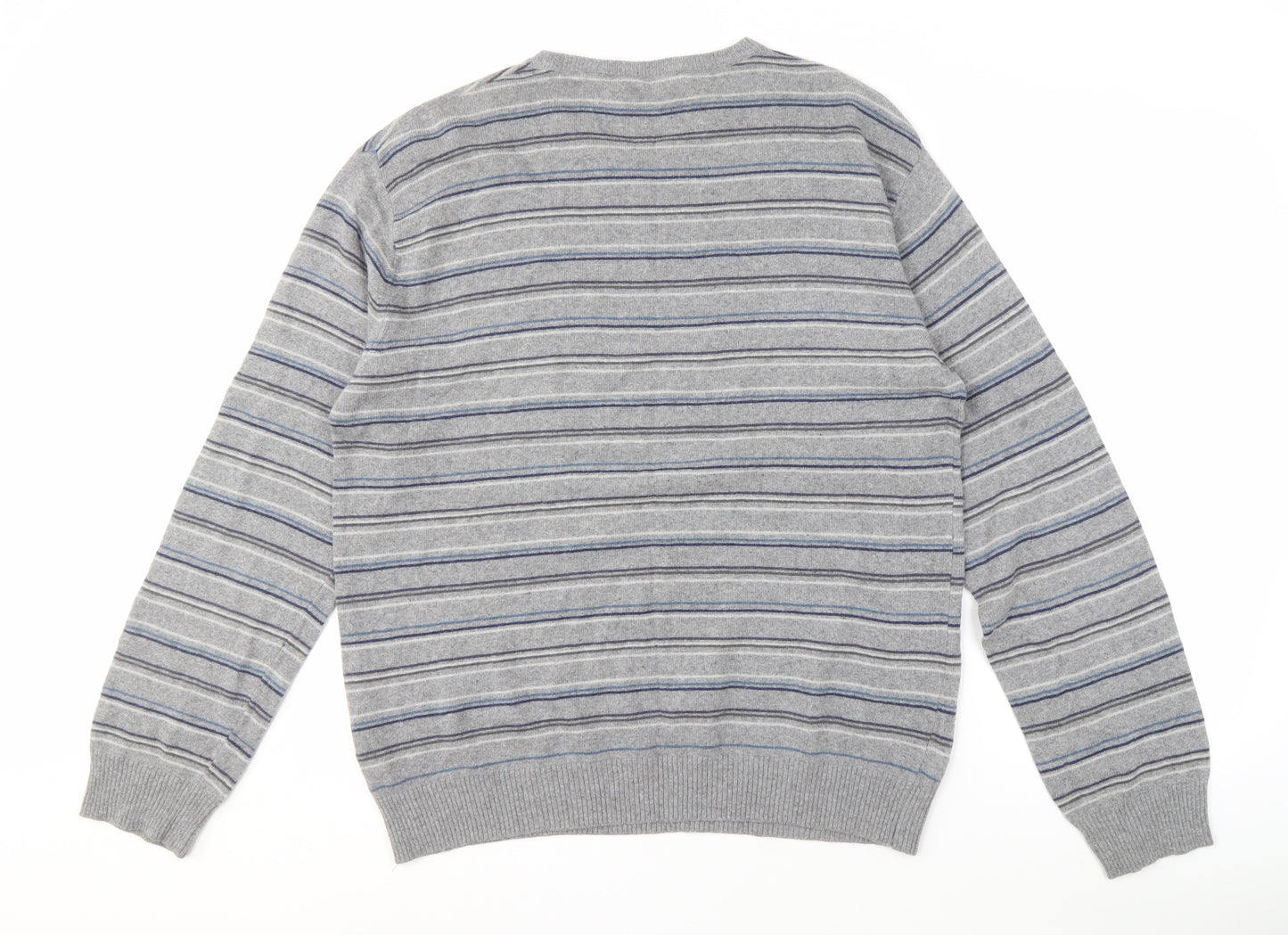 SIMONE Men's Grey 2XL Striped Wool Knit Pullover