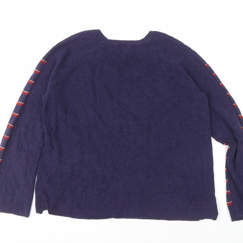 Yerse Women's Blue Striped Cotton Pullover Jumper M